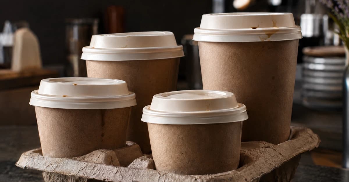 Four coffees on a cafe counter.